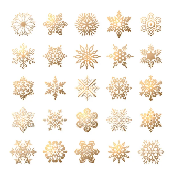 Set di icone fiocchi di neve in oro isolate su sfondo bianco per biglietti di Natale, striscioni o volantini. Formato eps10 vettoriale . — Vettoriale Stock
