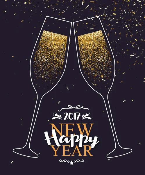 Feliz Año Nuevo 2017 fondo con copas de champán. Ilustración vectorial eps 10 formato — Archivo Imágenes Vectoriales