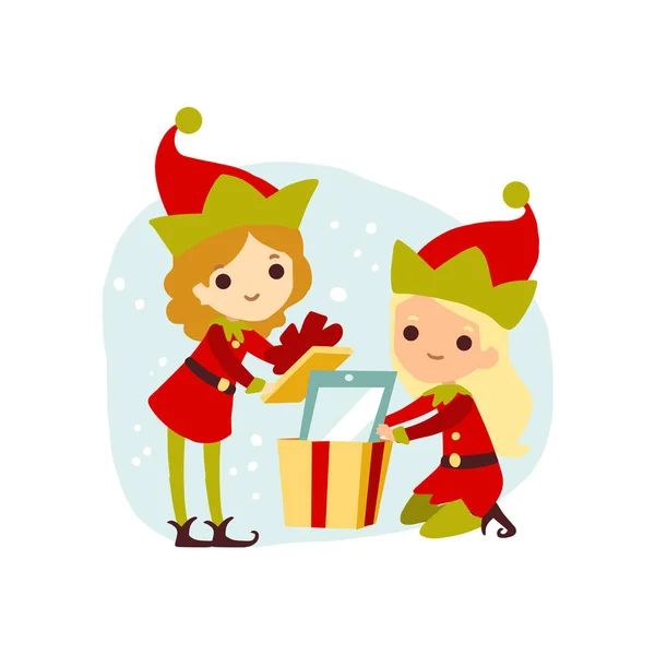 Christmas girls elf packaged gift — Stock Vector