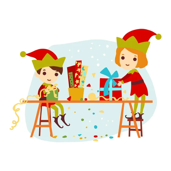 Christmas boy and girl elf — Stock Vector