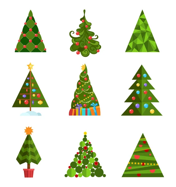 Tatil tasarımı için beyaz arka plan üzerinde izole Noel ağacı vektör simge kümesi. — Stok Vektör
