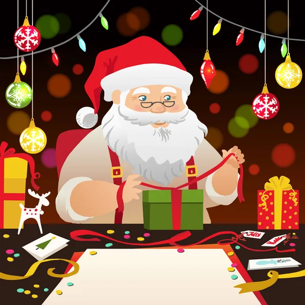 Santa Claus with gift box. Christmas vector illustration — Stock Vector