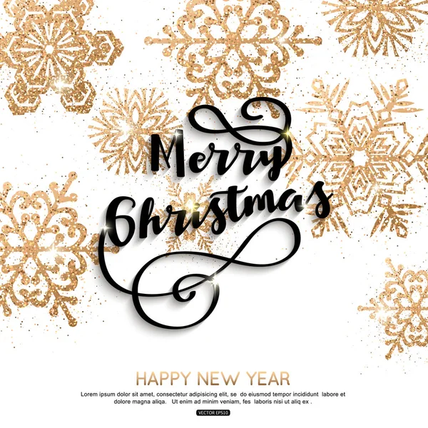 Elegant Christmas background with gold snowflakes for greeting card, holiday design. Vector illustration eps 10 format — Stock Vector