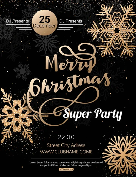 Merry Christmas Party Poster met sneeuwvlok — Stockvector