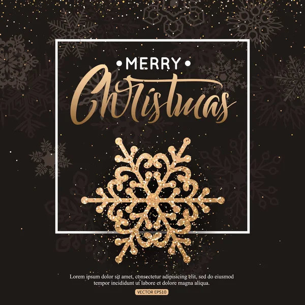 Merry Christmas vector card template with snowflakes for holiday design — Stock Vector