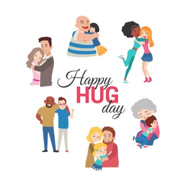 Mutlu gün arka plan vektör çizgi film karakterleri ile.