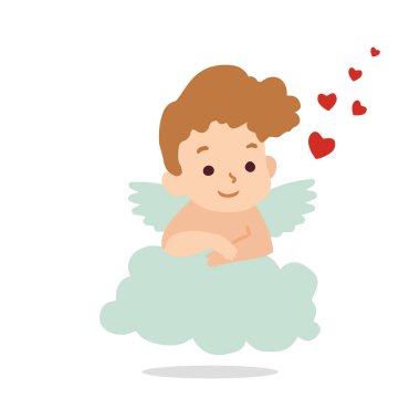 Aşk tanrısı bulutlarda hovers. Vektör çizim