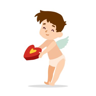 Hediye kutusu ile aşk tanrısı. Vektör çizim