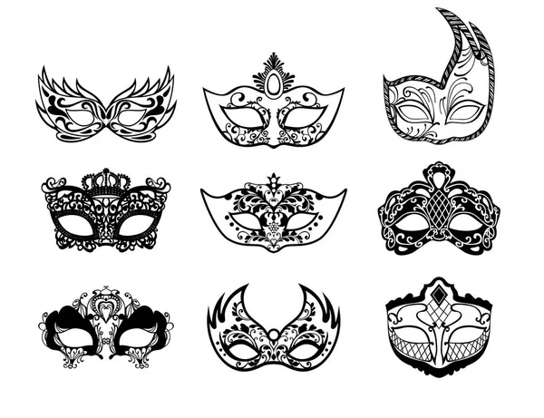 Conjunto de máscaras de mardi gras aisladas sobre fondo blanco. Ilustración vectorial . — Vector de stock
