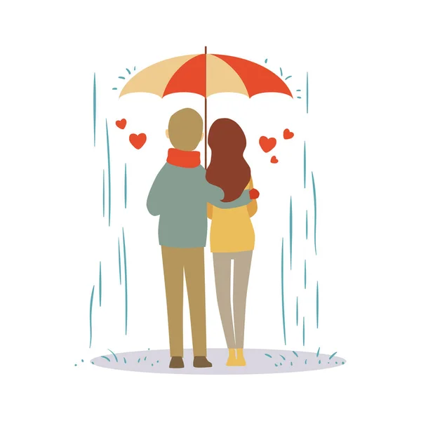 Los amantes de la pareja de dibujos animados en el vector de lluvia ilustración — Archivo Imágenes Vectoriales