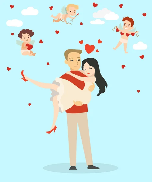 Valentines day illustration with lovers couple — Stock Vector