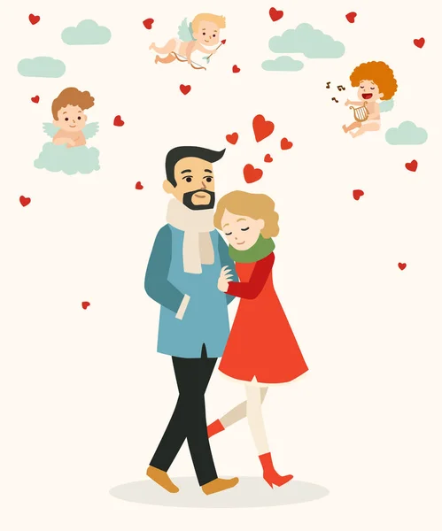 Valentines day illustration with lovers couple — Stock Vector