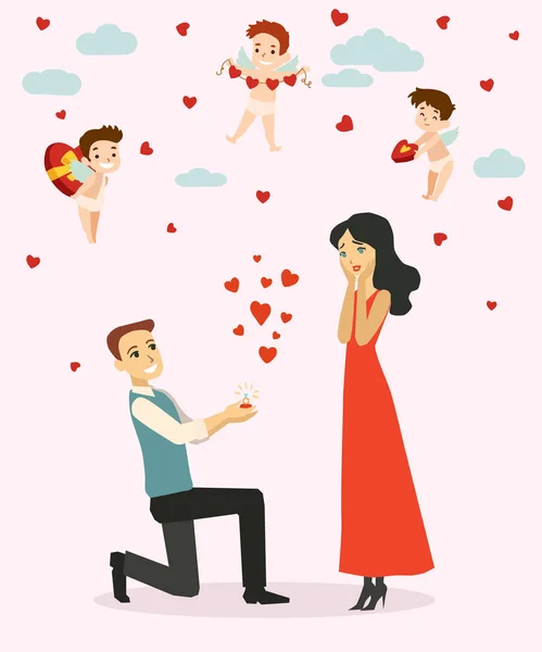 San Valentino illustrazione con coppia amanti — Vettoriale Stock