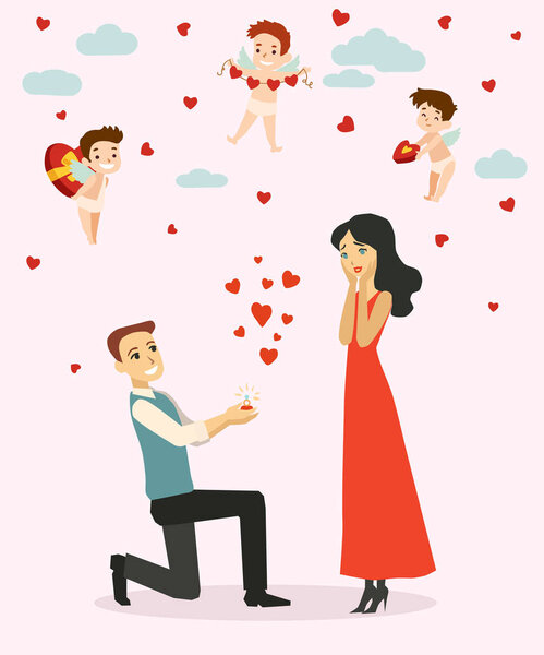 Valentines day illustration with lovers couple