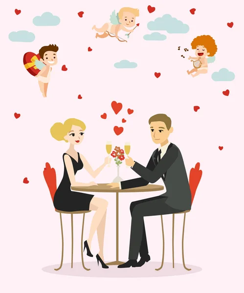 Valentijnsdag illustratie met liefhebbers paar — Stockvector