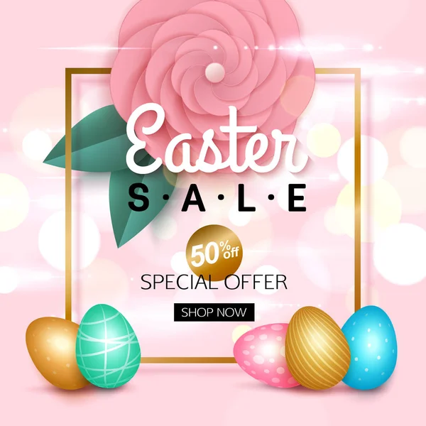 Banner di vendita Pasqua con colorate uova vettoriali illustrazione — Vettoriale Stock