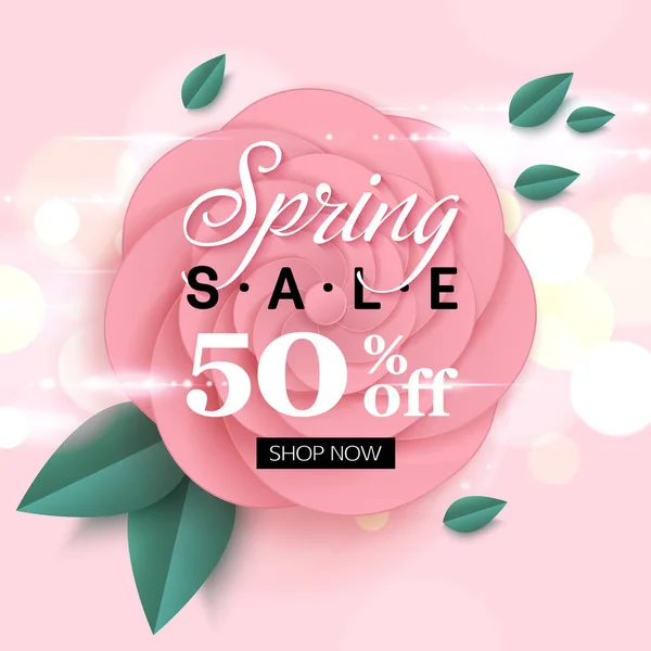 Banner de venta de primavera con delicadas flores rosadas. Ilustración vectorial . — Vector de stock