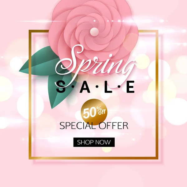 Vector primavera venta banner diseño con flores rosadas. Ilustración vectorial . — Vector de stock