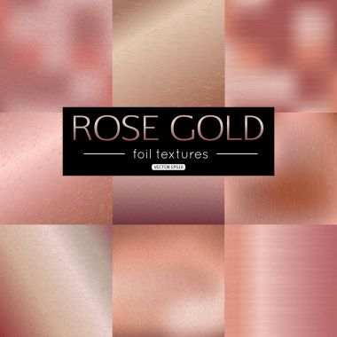 Set of rose gold vector gradients collection. Pink foil texture metallic for banner, background, frame design. Vector illustration. clipart