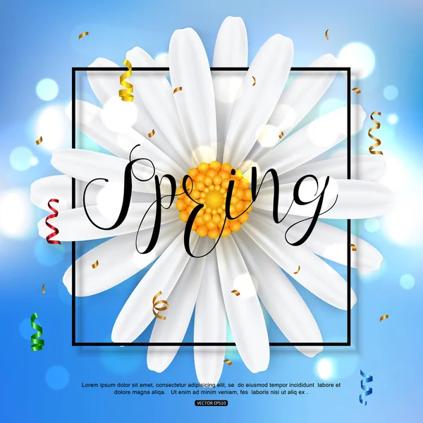 Heřmánkový květ jaro na modrém pozadí. Vektorové ilustrace — Stockový vektor