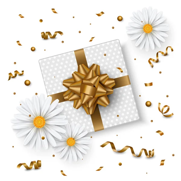 Birthday background chamomile flower gift box — Stock Vector