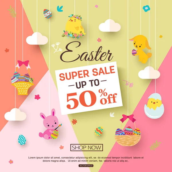 Easter sale banner for kids shopping — Stock Vector