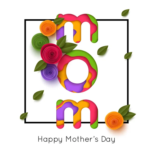 Glückliche Grußkarte zum Muttertag mit typografischem Design Papierblumen geschnitten Stil, Formen. Vektorillustration — Stockvektor