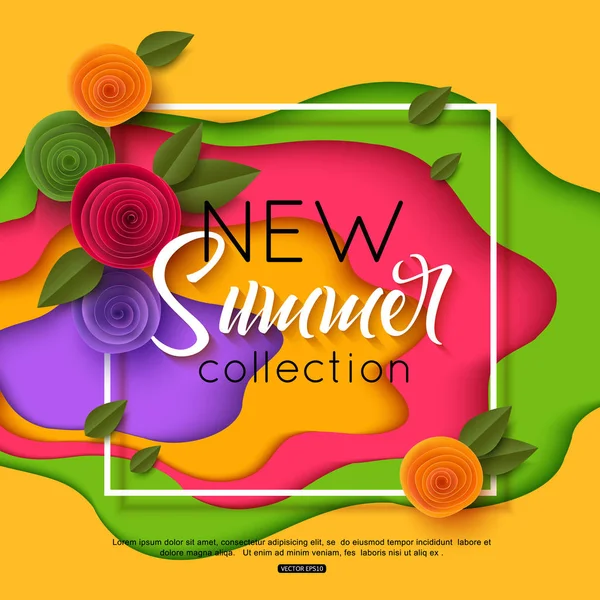 Summer banner with flowers for online shopping, advertising actions, magazines and websites. Vector paper cut style, shapes — Stock Vector