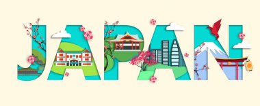 Modern Japonya seyahat vektör tasarım için afiş, poster. Vektör çizim