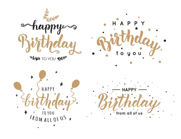 Boldog születésnapot feliratok kéz betűk, ecsettel festék kalligráfia beállítása Vektoros illusztráció — Stock Vector