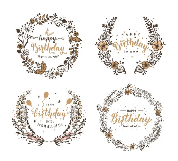 Set de plantilla de marco de flores para tarjeta de felicitación de cumpleaños. Ilustración vectorial . — Vector de stock