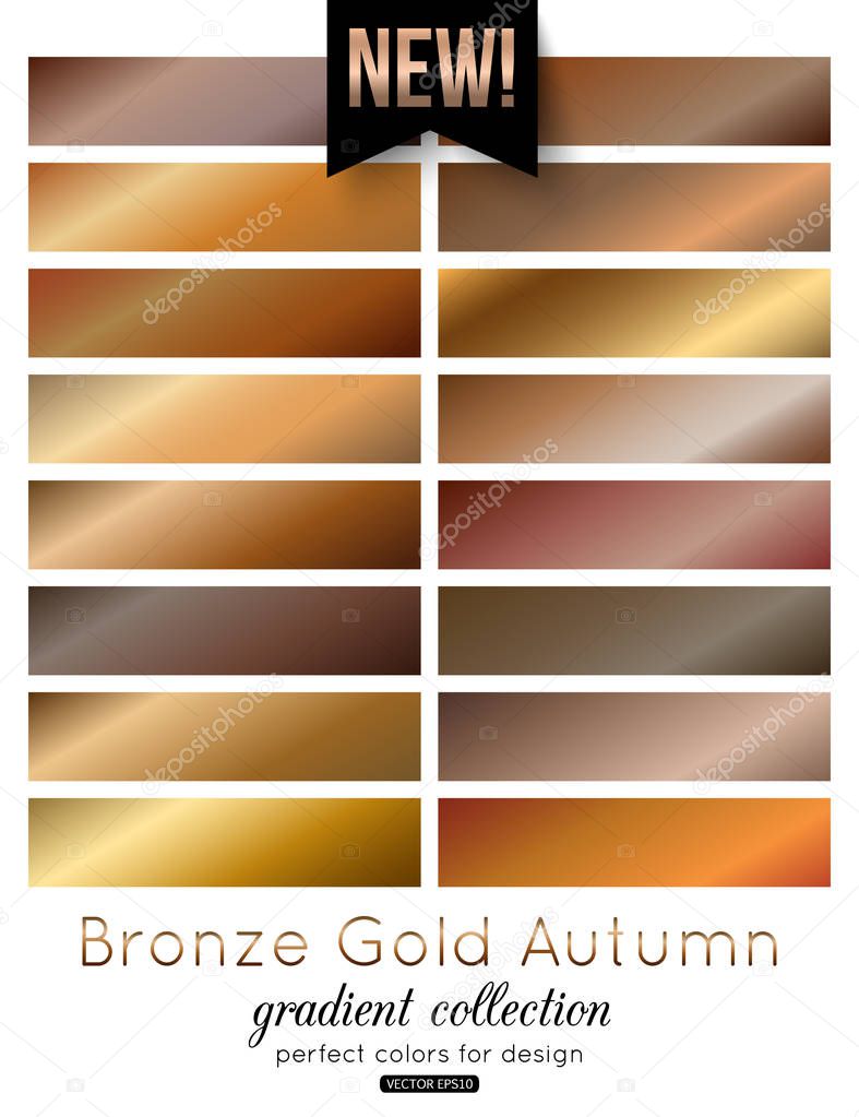 Bronze, Gold Gradient Collection. Autumn color palette, vector illustration.
