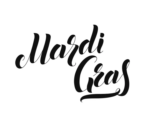 Mardi Gras handskrivna bokstäver inskription design för gratulationskort affischen eller banderollen. Vektorillustration — Stock vektor