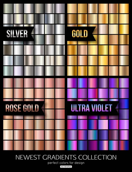 Ultra violet, altın ve gümüş degrade koleksiyonu. Vektör çizim