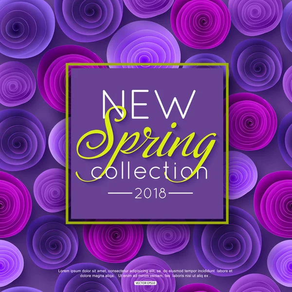 Nueva colección de primavera fondo decorado ultra violeta flores de papel rosa. Ilustración vectorial — Vector de stock