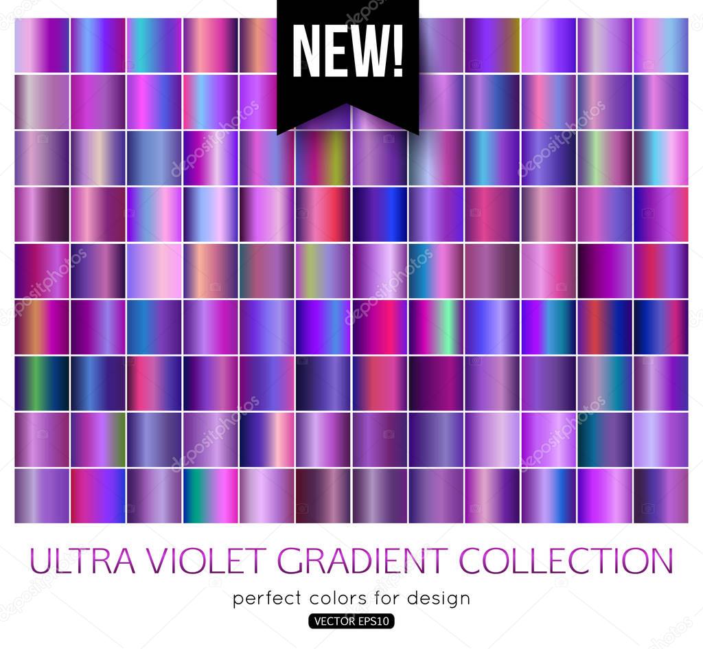 Trend Purple metal gradients collection. Ultra violet texture swatches, vector illustration
