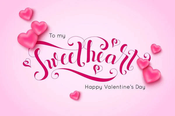 Sweet Heart kalligrafikus felirat díszített a rózsaszín háttér vektor illusztráció szív alakú lufi — Stock Vector