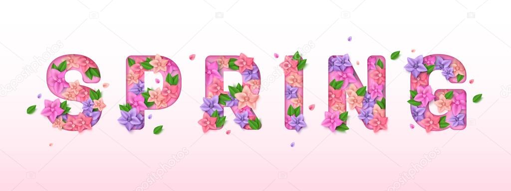 Spring background decorated colorful apple tree flowers and fresh foliage vector illustration