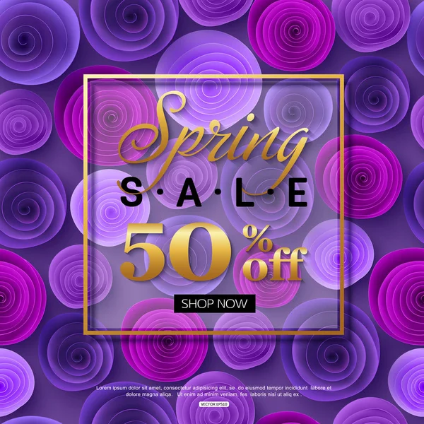 Fondo de venta de primavera con flores de papel rosa ultra violeta. Temporada de diseño de banner de descuento para compras en línea — Vector de stock