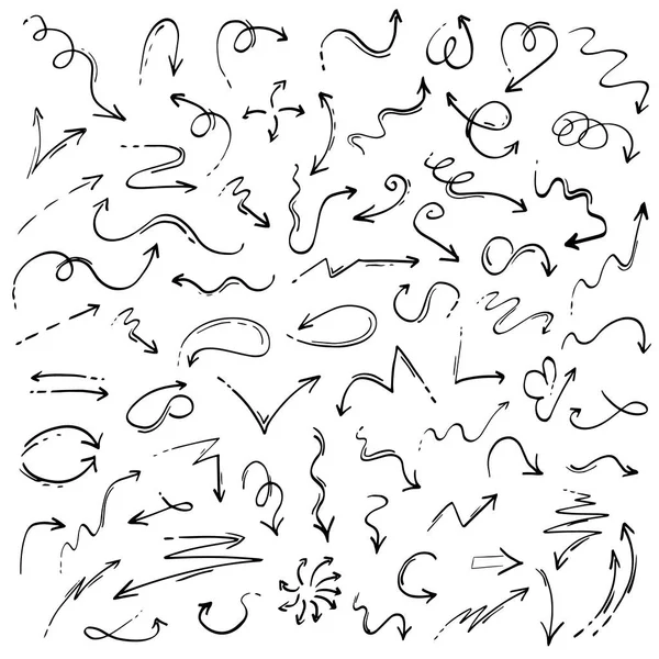 Flecha colección dibujada a mano en forma de corazón, zigzag aislado en blanco, ilustración vectorial — Vector de stock