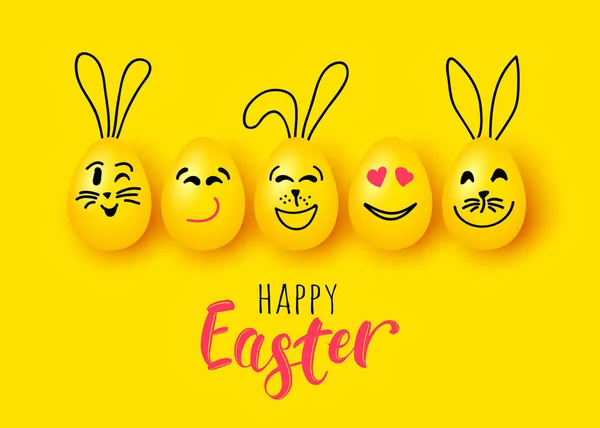 Easter eggs and rabbit funny vector characters for banner poster greeting card — Stockvector