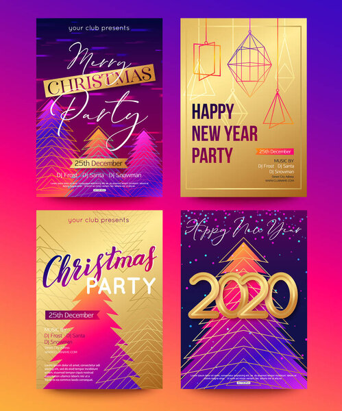 Posters set for 2020 New Year and Christmas holiday design. Vector illustration