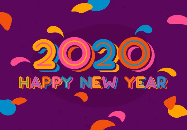 祝2020年新年排字设计充满色彩的字母和数字。 矢量贺卡模板 — 图库矢量图片
