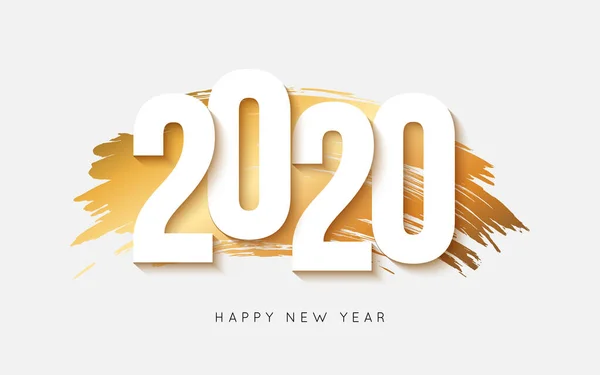 Nyår 2020 logo text design med guld pensel stroke. Pappersstil. Vektorillustration — Stock vektor