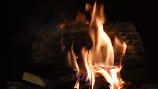 Ogień Kominku Płonie Nastrój Rustykalny — Wideo stockowe