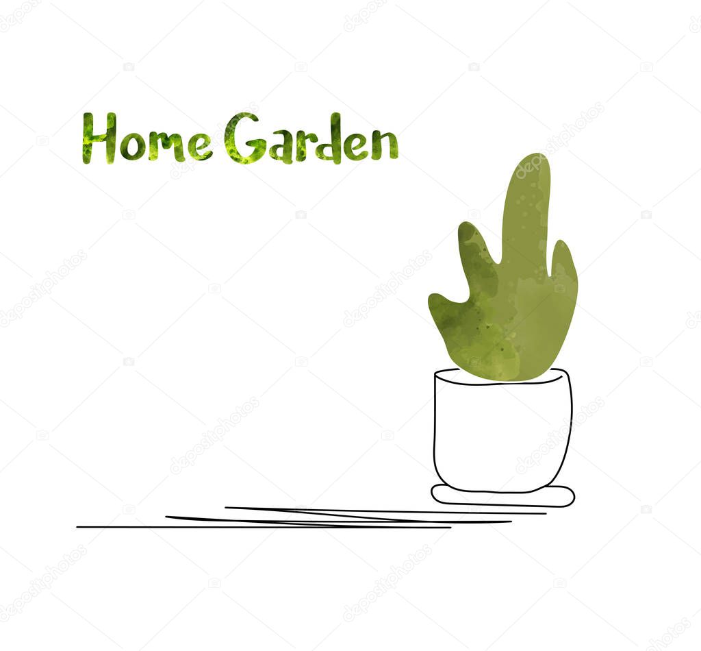 Minimalist vector illustration of spring home plant in pot plant with 