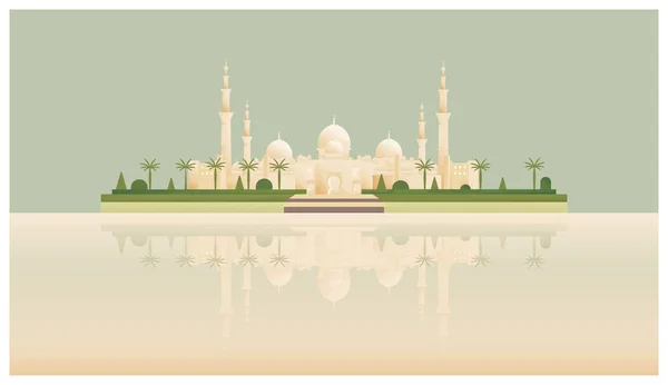 Minimalistische Vektor Karikatur Wahrzeichen Der Bekanntesten Islamischen Moschee Scheich Zayed — Stockvektor