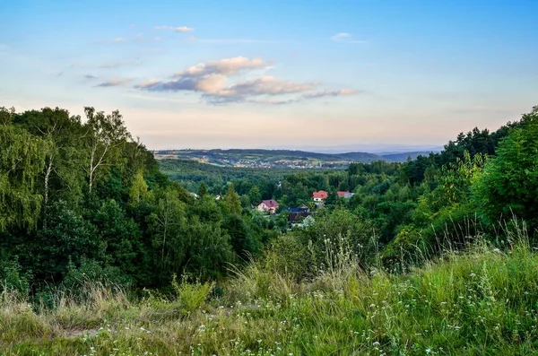 Letni Wiejski Krajobraz Widok Ruin Zamku Tenczyn Rudnie Polska — Zdjęcie stockowe