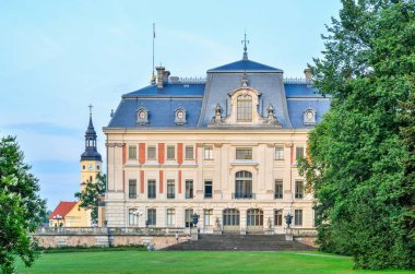 PSZCZYNA, POLAND - JULY 20, 2107: Castle in Pszczyna town in Poland. Beautiful antique neo baroque castle.