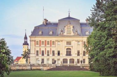 PSZCZYNA, POLAND - JULY 20, 2107: Castle in Pszczyna town in Poland. Beautiful antique neo baroque castle.